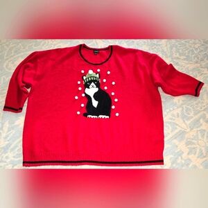Torrid 5X Pullover Crew Neck Sweater-Holiday Red Cat Poms NWOT, never worn